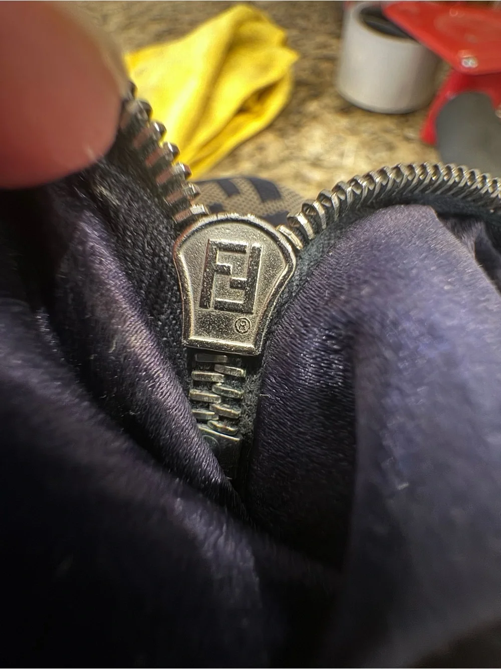 Fendi Blue/black FF Logo Canvas Boston bag